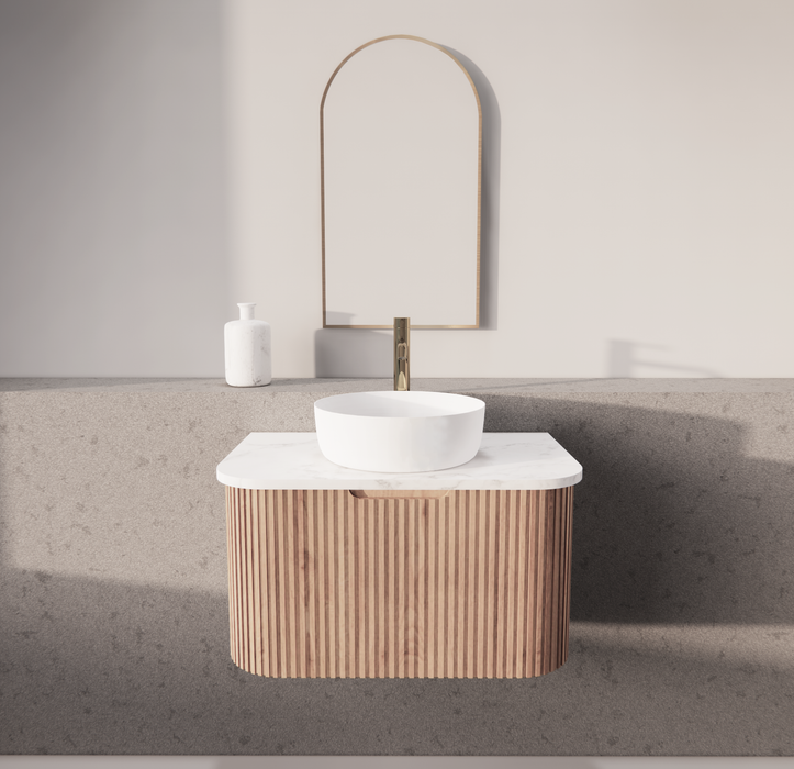 750-1500*450mm ABS Bergen Solid Timber Curved Edge Fluted Wall Hung Cabinet Vanity Materials MDF Board PVC Coating - HD reno