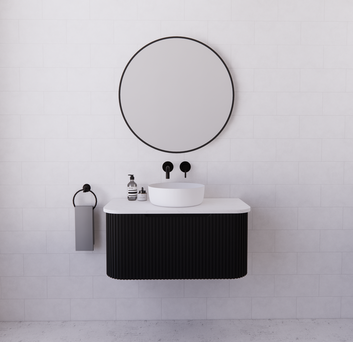 750-1500*450mm ABS Bergen Matt Black Curved Edge Fluted Wall Hung Cabinet Vanity MDF Board PVC Coating - HD reno