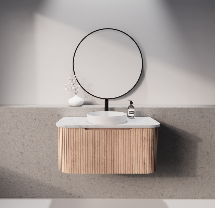 750-1500*450mm ABS Bergen Solid Timber Curved Edge Fluted Wall Hung Cabinet Vanity Materials MDF Board PVC Coating - HD reno