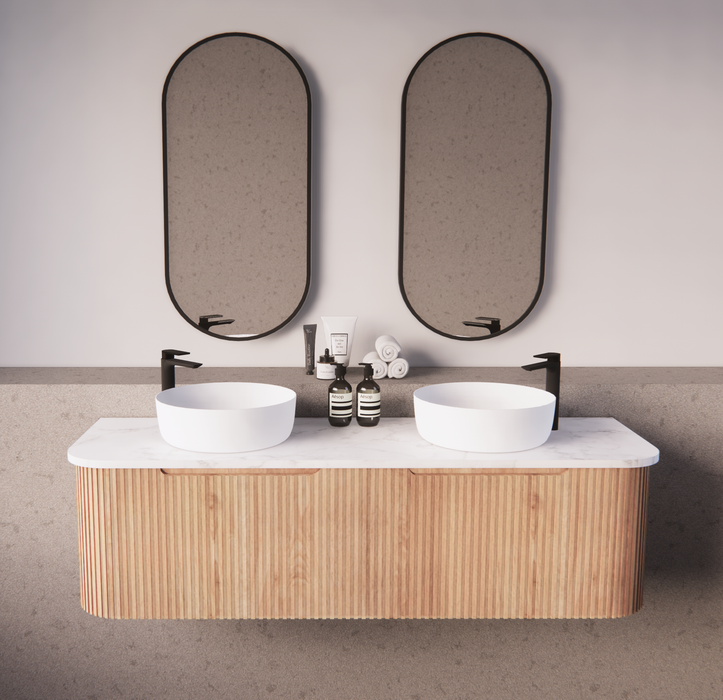 750-1500*450mm ABS Bergen Solid Timber Curved Edge Fluted Wall Hung Cabinet Vanity Materials MDF Board PVC Coating - HD reno