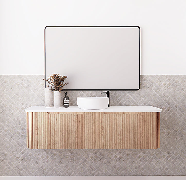 750-1500*450mm ABS Bergen Solid Timber Curved Edge Fluted Wall Hung Cabinet Vanity Materials MDF Board PVC Coating - HD reno