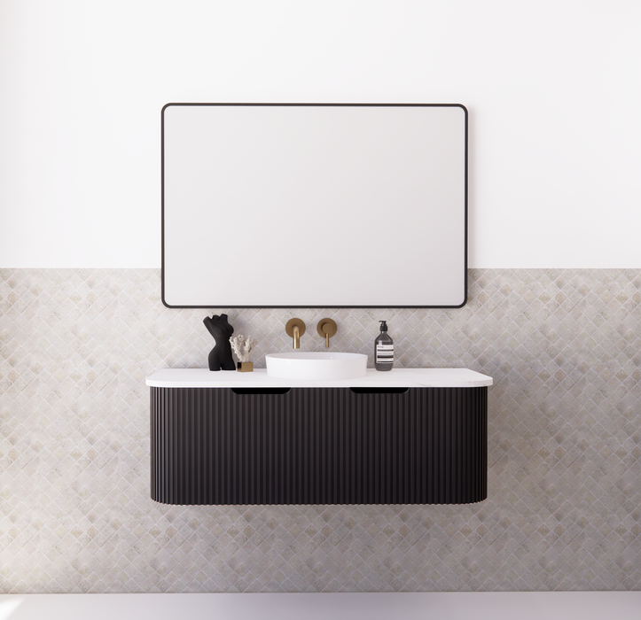 750-1500*450mm ABS Bergen Matt Black Curved Edge Fluted Wall Hung Cabinet Vanity MDF Board PVC Coating - HD reno