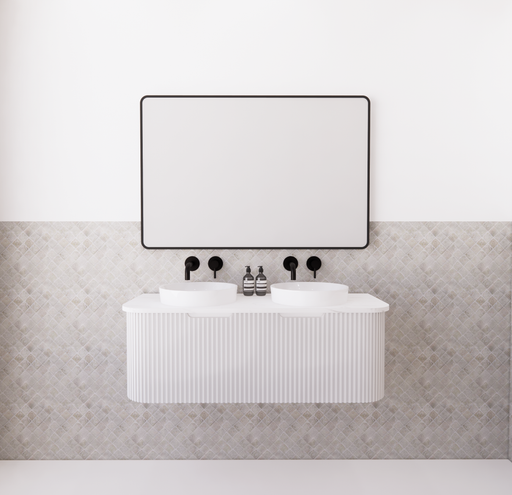 750-1500*450mm ABS Bergen Matt White Curved Edge Fluted Wall Cabinet Hung Vanity MDF Board PVC Coating - HD reno
