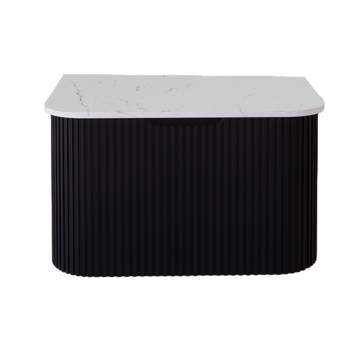 750-1500*450mm ABS Bergen Matt Black Curved Edge Fluted Wall Hung Cabinet Vanity MDF Board PVC Coating - HD reno