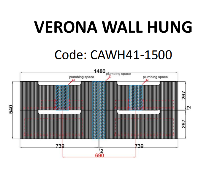 600-1800*460*540mm Aulic Verona Mark II Matt White Wall Hung Fluted Vanity - HD reno