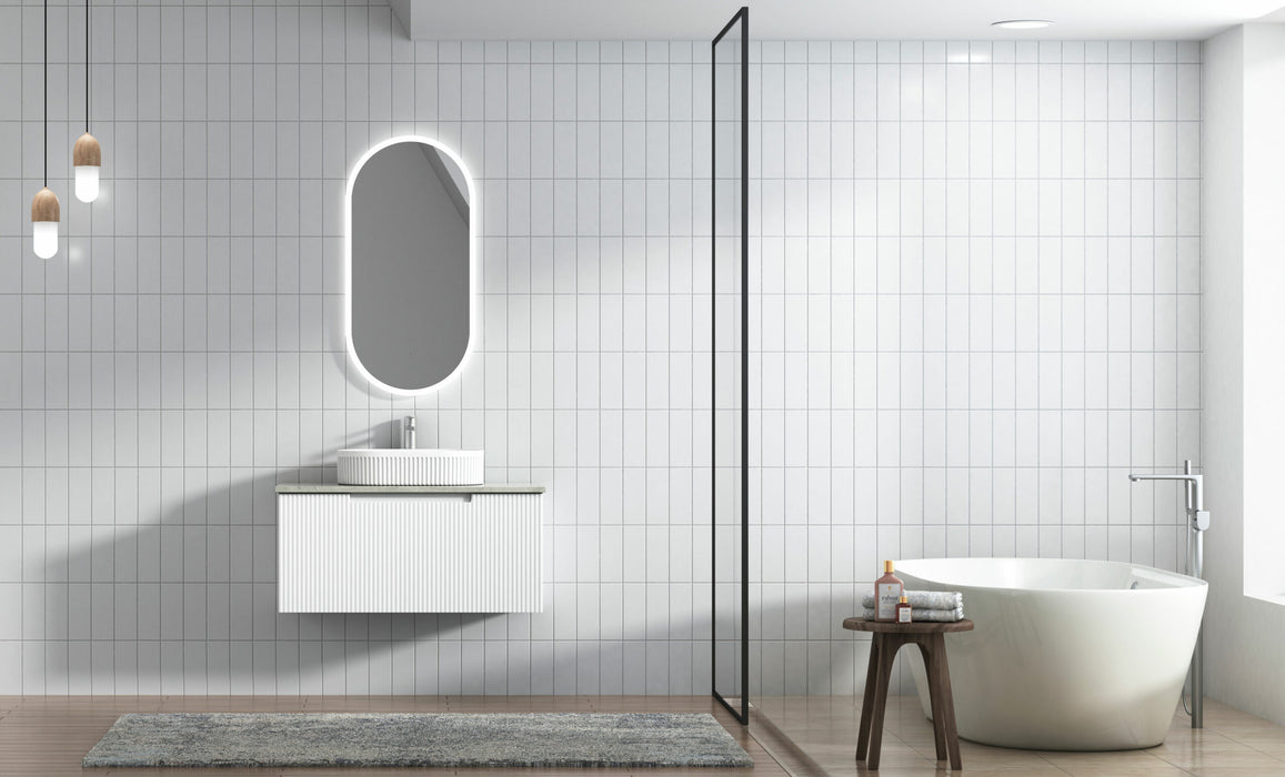 600-1800*460mm*400mm Aulic Perla Mark II Matt White Wall Hung Fluted Vanity - HD reno