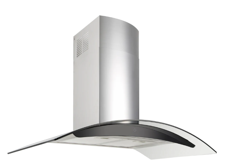 900mm Stainless Steel and Curved Glass Canopy Rangehood Motor With LED light bar
