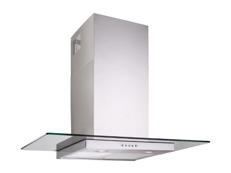900mm Stainless Steel Slimline Glass Canopy Rangehood 750m3/hr LED lights
