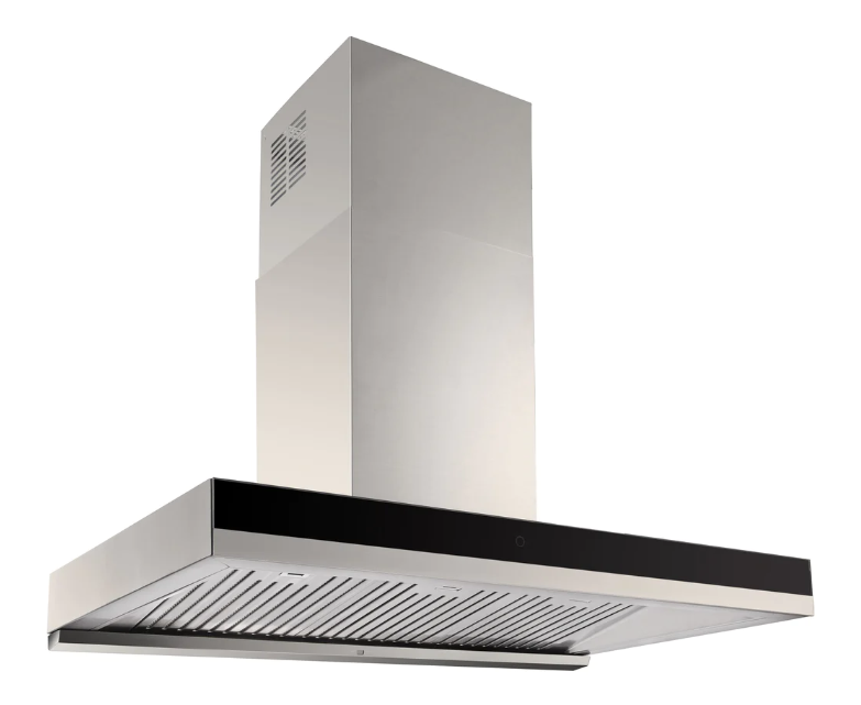 900mm Black Glass fascia Canopy Rangehood with Baffle Filters, LED light bar