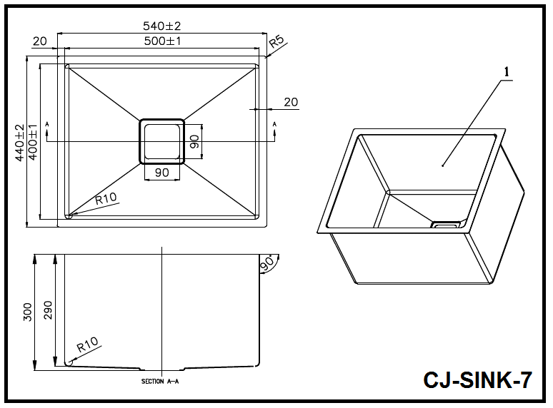 540*440*300mm CJ 304 Grade S/Steel Single Bowl Round Edges Nano Glaze Scratch Resistant Sink - HD reno