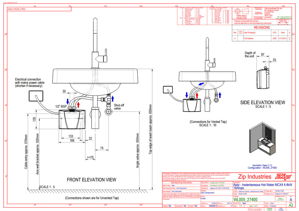 Zip MCX4 4.4KW Electric Hot Water System CL1503