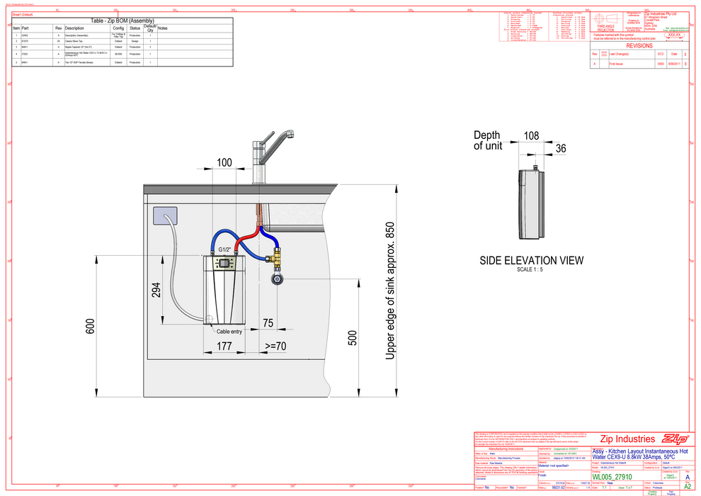 Zip CEX9-U 6.6KW Electric Hot Water System CEX9-U 6.6kW - 8.8kW 50 Degrees Celsius