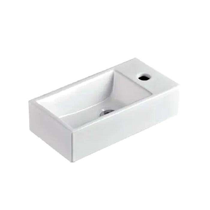 405*200*105mm Gloss White Ceramic Rectangle One Tap Hole On Left/Right Wall Hung Basin
