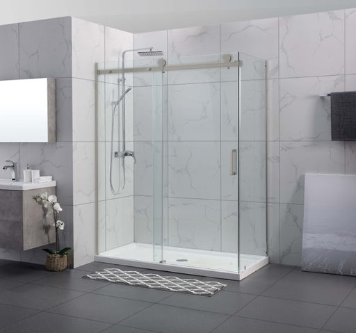 1180-2000x2000mm L Shape Sliding Frameless Brushed Nickel Square Rail Handle 10mm Glass Shower Screens - HD reno