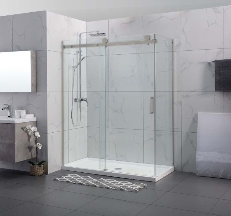 1180-2000x2000mm L Shape Sliding Frameless Brushed Nickel Square Rail Handle 10mm Glass Shower Screens - HD reno