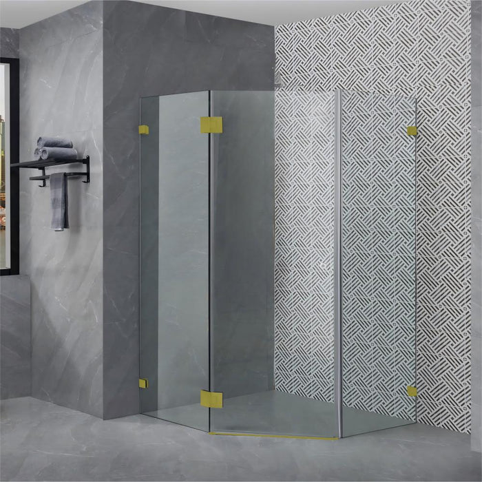 800-1200*2000mm 10mm Thickness Covey Diamond Frameless Pivot Door Brushed Gold Fitting Shower Screens - HD reno