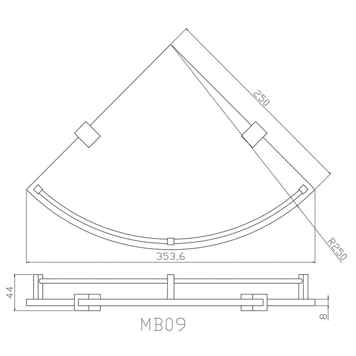 250*250mm Roma CS-01 Clear Glass Corner Shelf