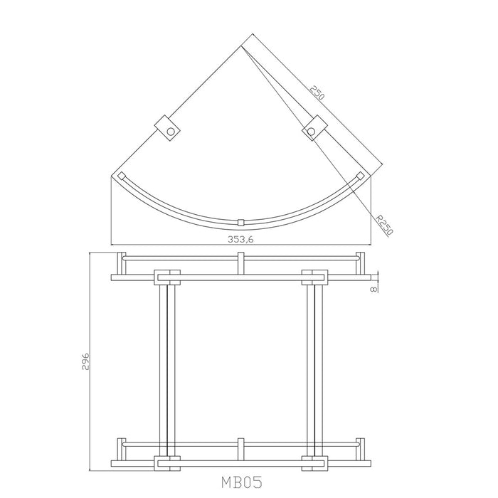 250*250*260mm Roma CS-02 Corner Double Glass Shelf
