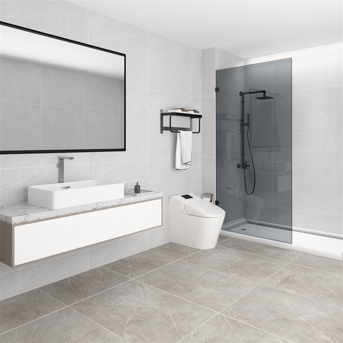 200-1200mm 10mm Toughened Black/Gun Metal Frameless Single Door Fixed Panel Shower Screens - HD reno