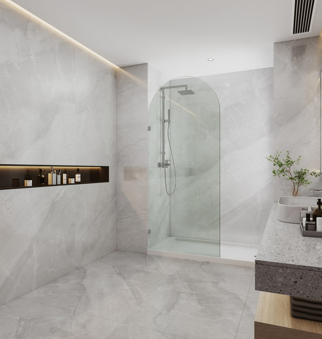 900-1000mm Covey Frameless Tempered Fluted Glass Arch Top Single Panel Chrome Black Brushed Nikle Shower Screens - HD reno