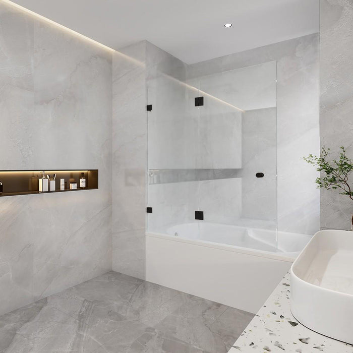 850-1000mm 10mm Covey  Black/Brushed Gold/Brushed Nickel/Chrome/Gun Metal/Light Gold Fixed and Swing Panel Over Bathtub Shower Screens - HD reno