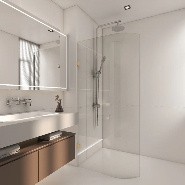 900-1100mm Covey Frameless Edge Curved Single Door Fixed Panel Shower Screens