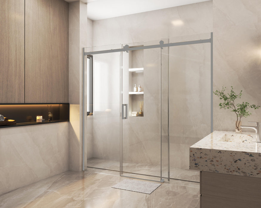 1400-2450x2000mm COV Wall to Wall Frameless Sliding Door Chrome Stainless Steel Handle 3 Panels Shower Screens - HD reno