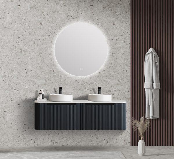 600-1500*460*400mm MER Rome Matt Black Fluted Wall-Hung Vanity