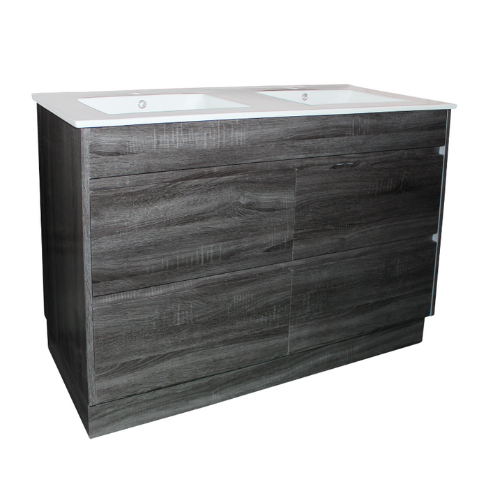 1200mm Dark Grey Qubist MDF Double Bowl Freestanding With Kickboard Vanity With Ceramic Top With Shaving Cabinet and Tall Boy