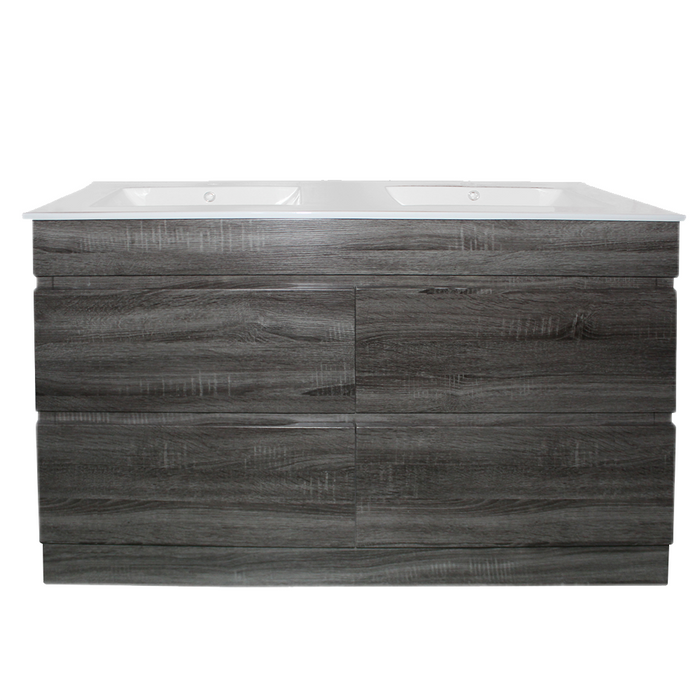 1200mm Dark Grey Qubist MDF Double Bowl Freestanding With Kickboard Vanity With Ceramic Top With Shaving Cabinet and Tall Boy