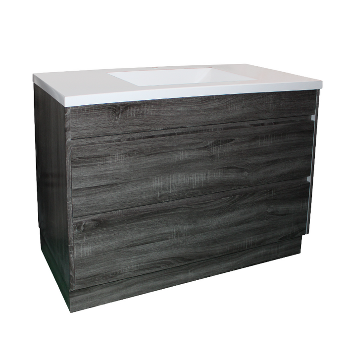 1200mm Dark Grey Qubist MDF Single Bowl Freestanding With Kickboard Vanity With Ceramic Top With Shaving Cabinet and Tall Boy