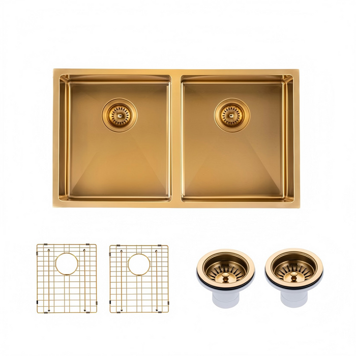 770*450*215mm Round Corner Stainless Steel Brushed Double Bowl Kitchen Sink - HD reno