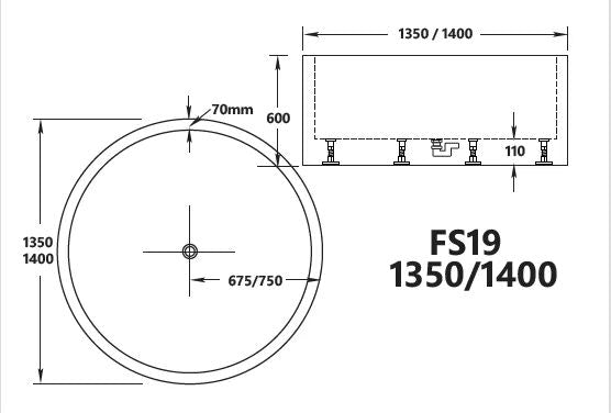 FS19 1350/1400*600mm White Round 12 Jets Acrylic Freestanding Spa Bathtub - HD reno
