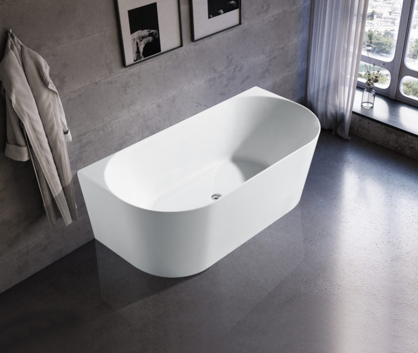 1400-1700*700*580mm Mercio Musen Gloss White Oval Acrylic Back To Wall Bathtub
