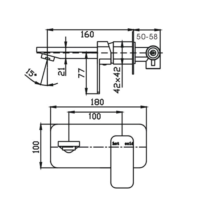 HC Elegant Black Rectangle Wall Mixer With Outlet