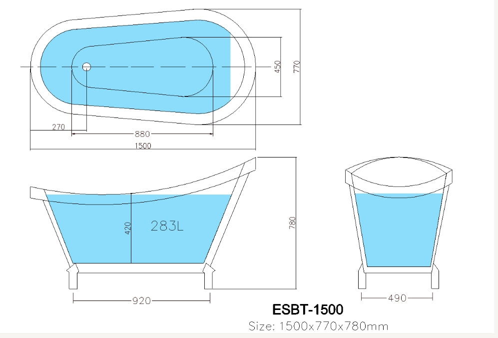 1500-1680*770*780mm Poseidon ESBT Gloss White Special Shape Acrylic Freestanding Bathtub