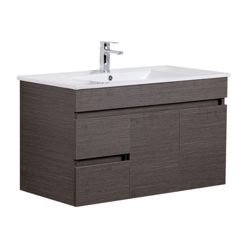 900-1500*460mm Bathroom Vanity PVC Dark Brown Wall Hung Vanity - Left/Right Drawers Cabinet Only and Ceramic / Stone Top Available - HD reno