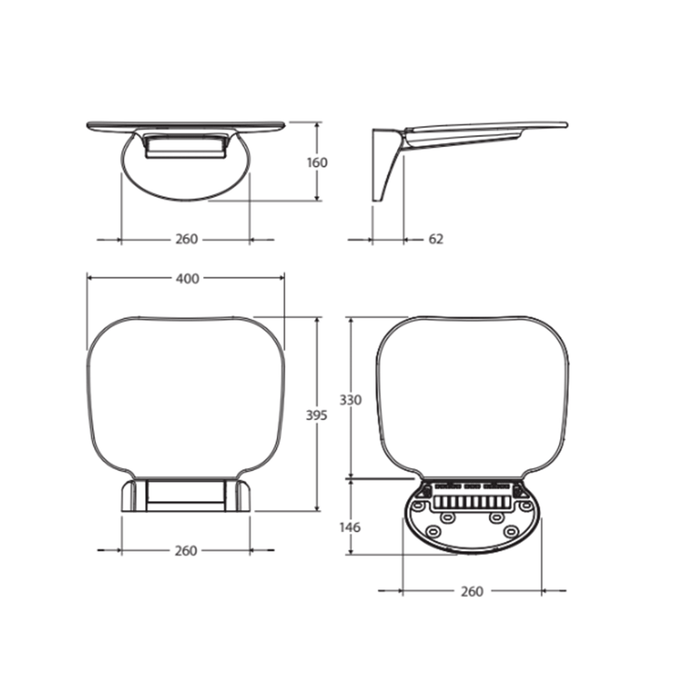 Fienza Folding Shower Seat, Chrome/Matt Black Base, Satin White/Black Seat