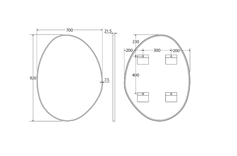 700-900*1200*5mm Fienza Pebble Matt White Aluminium Glass Copper-free Special Shape Framed Mirror