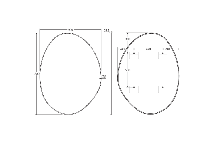 700-900*1200*5mm Fienza Pebble Matt White Aluminium Glass Copper-free Special Shape Framed Mirror