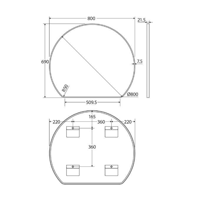 800*690*5mm  Fienza Sunrise Matt White Copper-free Glass Aluminium Special Shape Wall Mounted Framed Mirror