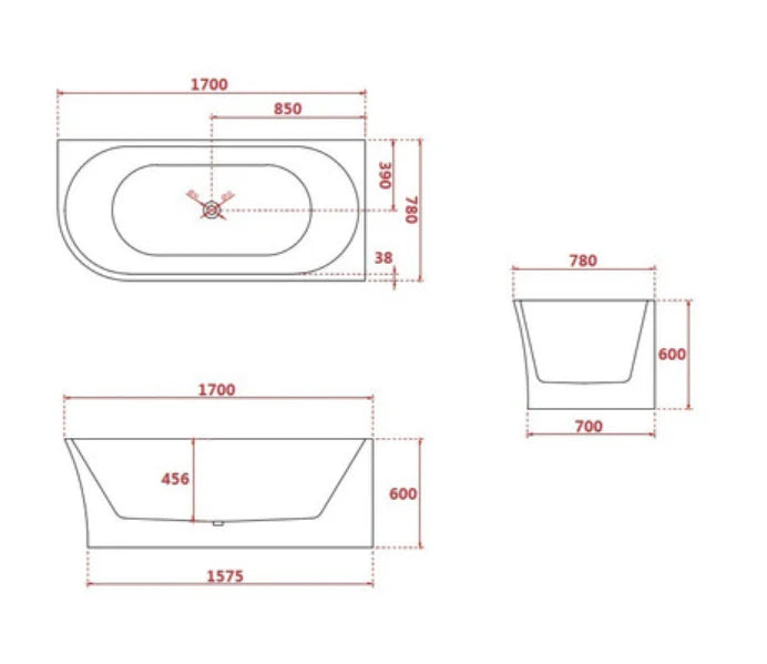 FS7 1500/1700mm Gloss White Rectangle 10 Jets Back to Wall Freestanding Spa Bath