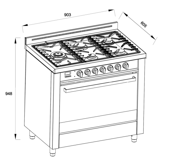 900mm Freestanding Dual Fuel Cooker with 5 Sabaf Burners (Side Wok burner)
