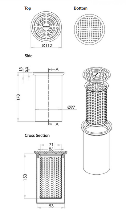 100mm Round Floor Waste Arrestor (suits 100mm pipe) - HD reno