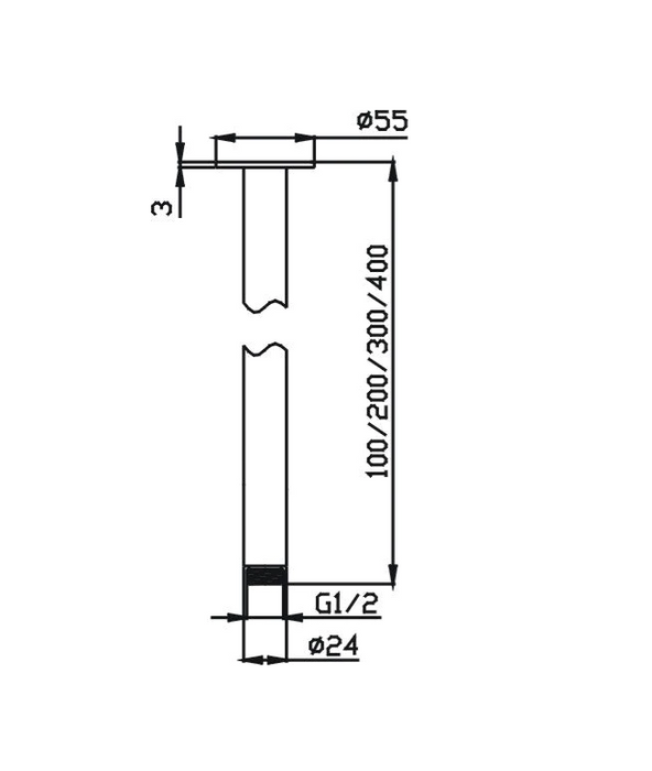 100mm HC Chris Black Round Ceiling Shower Arm