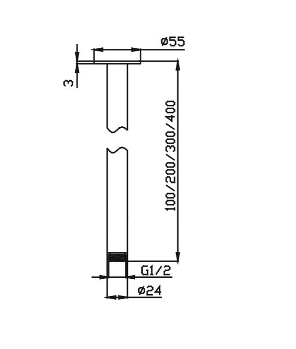100mm HC Chris Brushed Nickel Round Ceiling Shower Arm