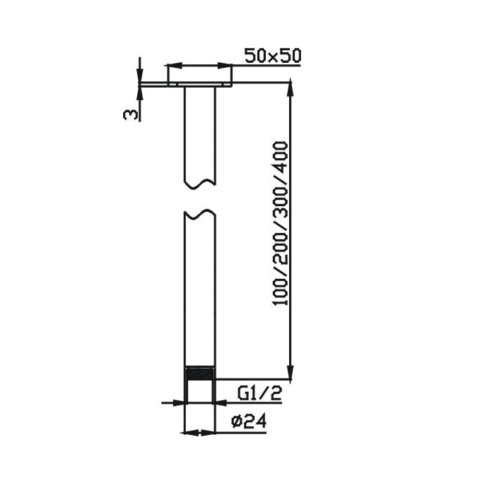 100mm HC Limpid Black Round Ceiling Shower Arm