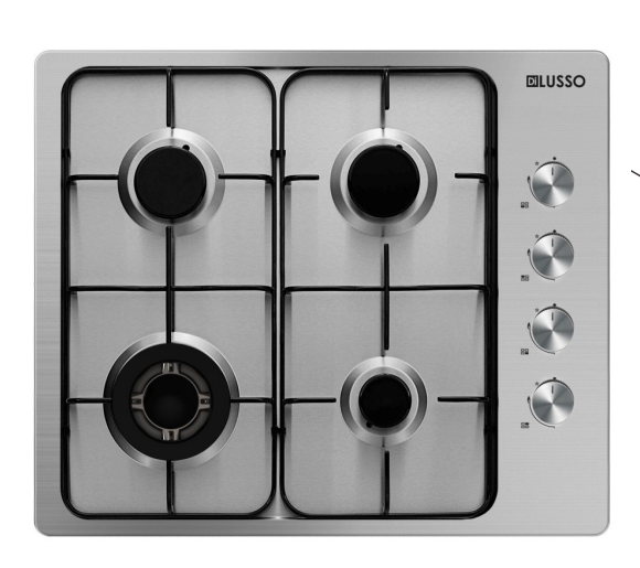 600mm Stainless Steel Gas Cooktop with Wok Burner, FFD, Black Enamelled Trivets