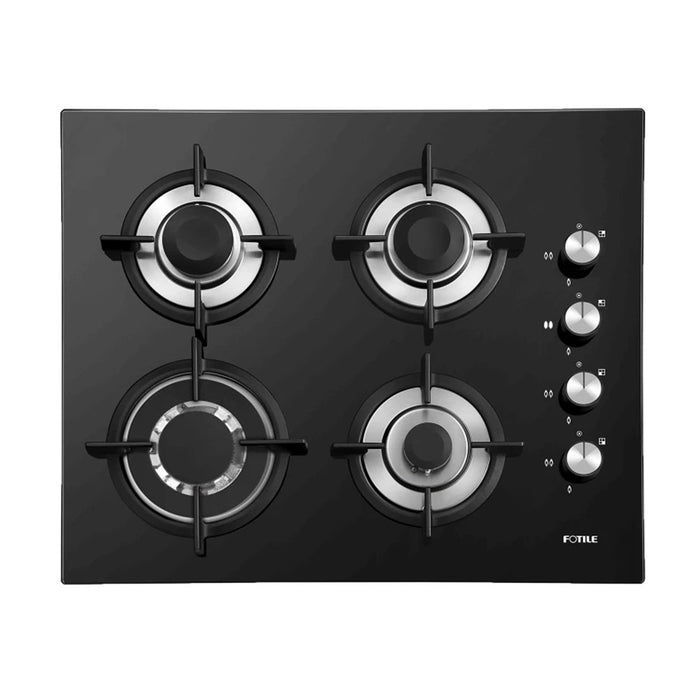 600mm Fotile Matt Black 4 Burner Tempered Glass Dual Fire Heating Natural Gas Cooktop