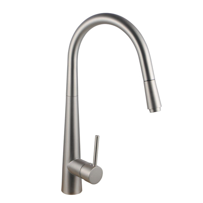 Aquaperla Brushed Nickel Solid Brass Round Pull Out Kitchen Sink Mixer - HD reno